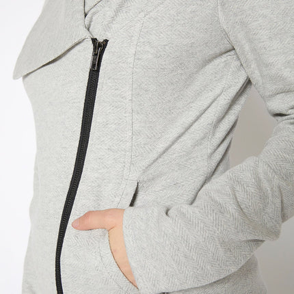 Women's Oversized Collar Zip-Up Moto Jacket In Heather Grey