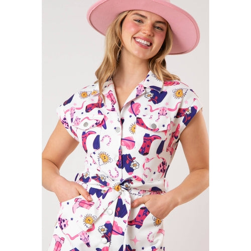 All Over Boots Print Romper | Western Cowgirl Apparel [Sizes SM-L]