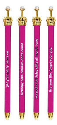 Get Your Party Pants On! Birthday Hot Pink Crown Pen Set of 12 |