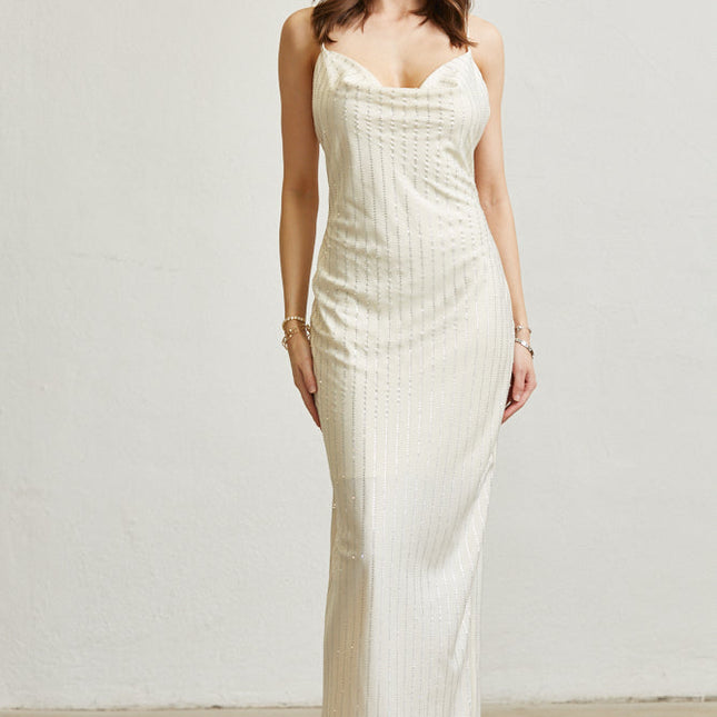 Adan Satin Cowlneck Gown Dress