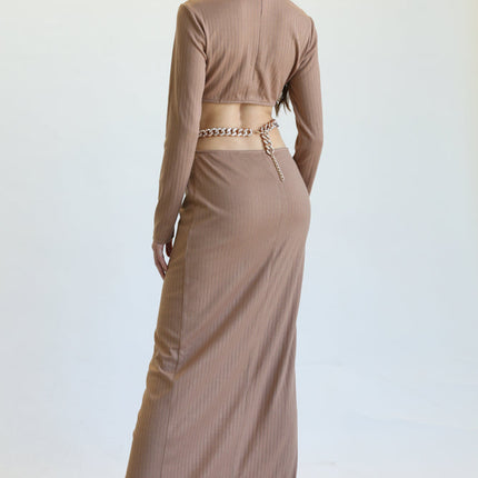 Sleek Chain-Belt Slit Dress