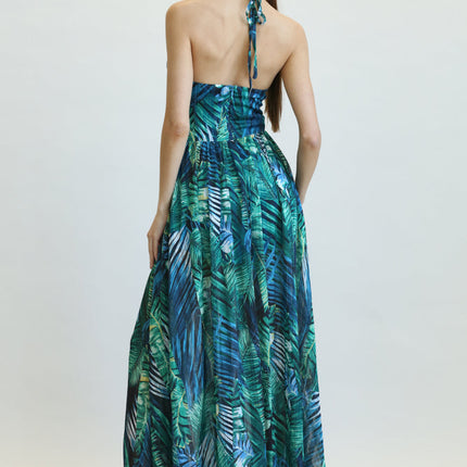 Amata - Jungle Leaf Print Pattern Dress