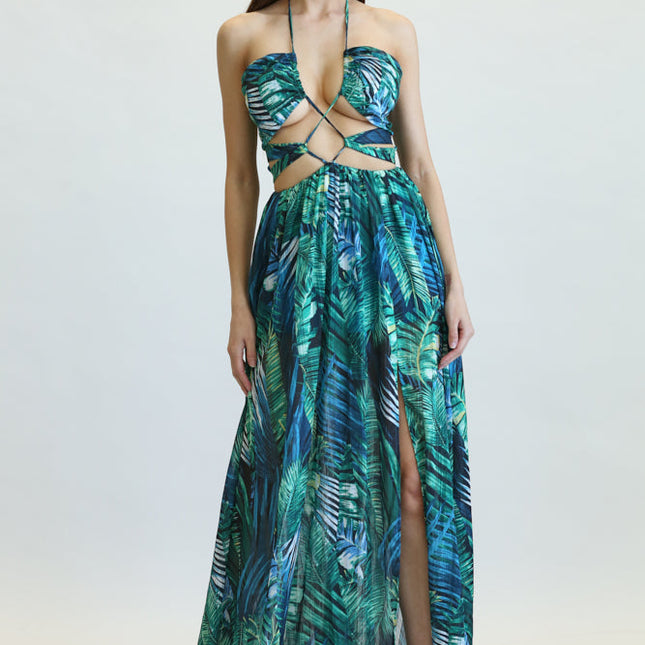 Amata - Jungle Leaf Print Pattern Dress