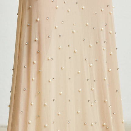 Sheer Maxi Dress - Faux Feather Cuffs - Magnolia