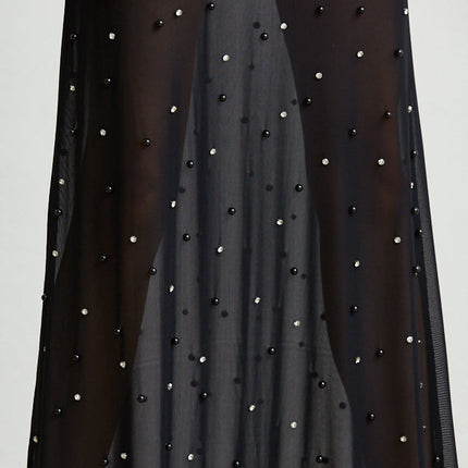 Sheer Maxi Dress - Faux Feather Cuffs - Magnolia