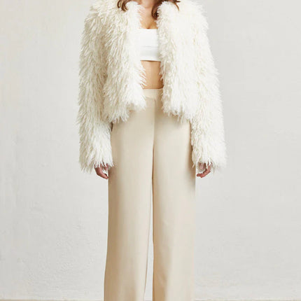 Women Shaggy Faux Fur Jacket | Open Front Long Sleeve Winter Coat with