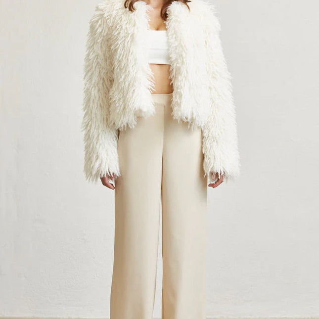 Women Shaggy Faux Fur Jacket | Open Front Long Sleeve Winter Coat with