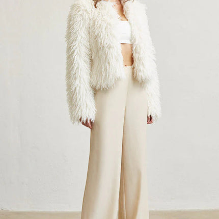 Women Shaggy Faux Fur Jacket | Open Front Long Sleeve Winter Coat with