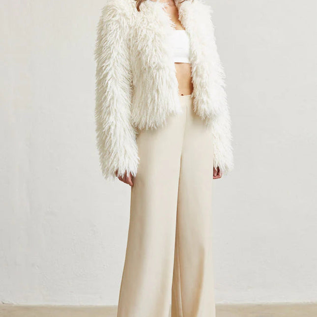Women Shaggy Faux Fur Jacket | Open Front Long Sleeve Winter Coat with