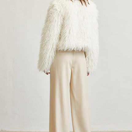 Women Shaggy Faux Fur Jacket | Open Front Long Sleeve Winter Coat with