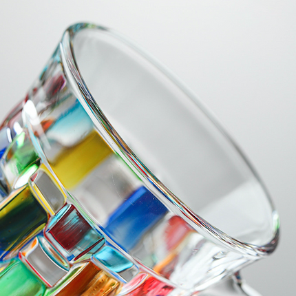 Retro Hand-Painted Colored Glass Cup with Handle & Saucer – Coffee &