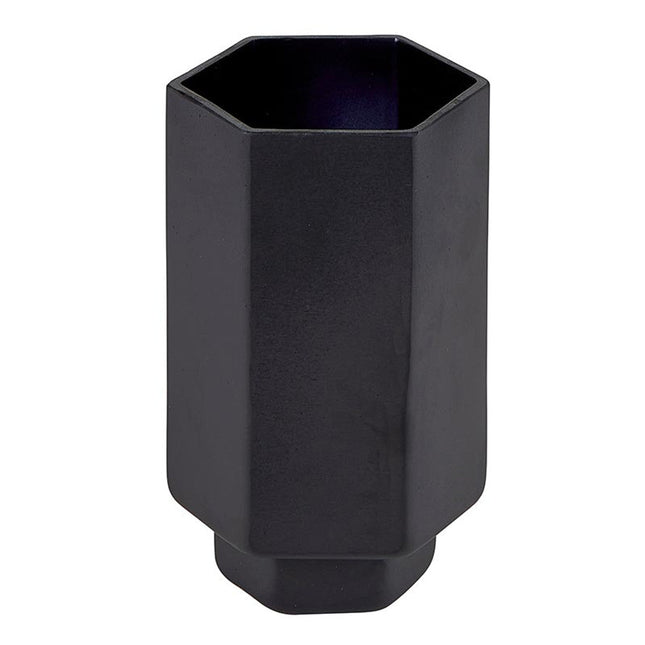 Matte Black Glass Hurricane Vase | Small Hexagonal Flower Vase | 3.5"