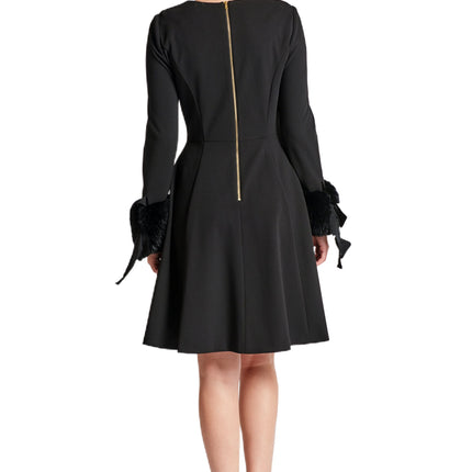 Caroline Dress - Long Sleeve Fit & Flare Black Dress with Faux Fur