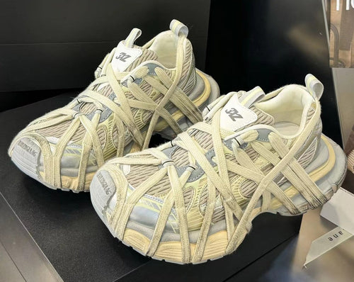 Strap Chunky Women Sneakers Flat Breathable Distressed Running Shoes