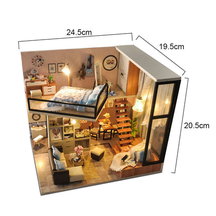 Children Handmade 3D Wooden Doll House LED Light