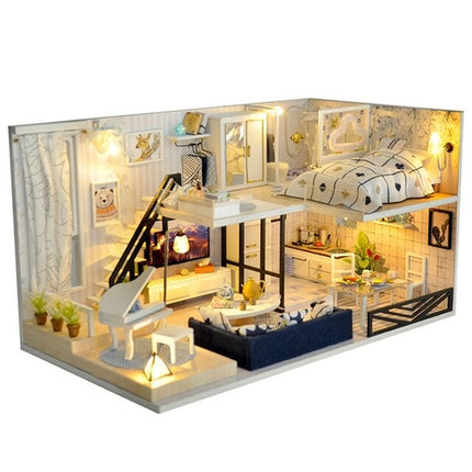 Children Handmade 3D Wooden Doll House LED Light