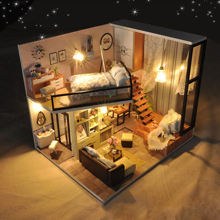 Children Handmade 3D Wooden Doll House LED Light