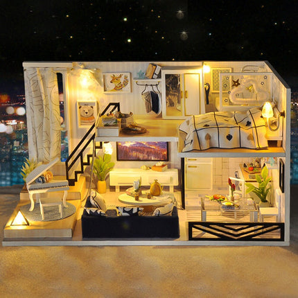 Children Handmade 3D Wooden Doll House LED Light