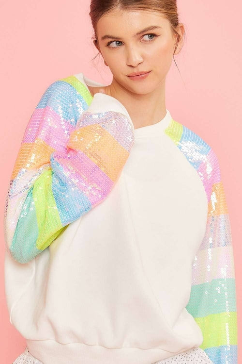 Color Block Sequin Sleeves French Terry Top [Available in SM-L]