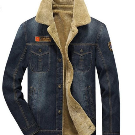 Mens Denim Jean Jacket in Black with Inner Faux Fur