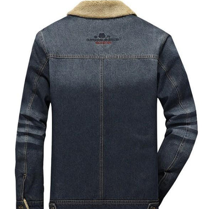 Mens Denim Jean Jacket in Black with Inner Faux Fur