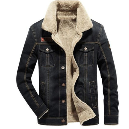 Mens Denim Jean Jacket in Black with Inner Faux Fur