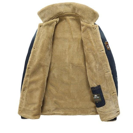 Mens Denim Jean Jacket in Black with Inner Faux Fur
