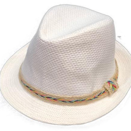 White 'Taylor' Multi Color Band Fedora
