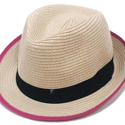 Pink Rim Natural Fedora Hat