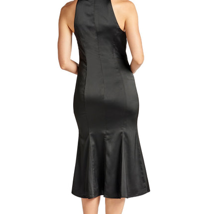 Eloise Dress - Stretch satin midi mermaid dress with neck tie