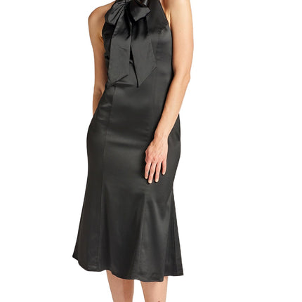 Eloise Dress - Stretch satin midi mermaid dress with neck tie