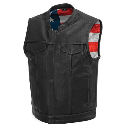 Born Free Motorcycle Leather Club Vest (Black Stitch)