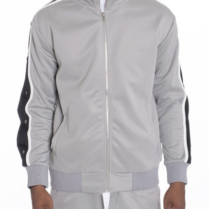 SNAP BUTTON TRACK JACKET- GREY