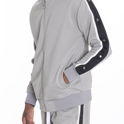 SNAP BUTTON TRACK JACKET- GREY