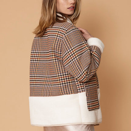 Women's Plaid Fur Jacket in Rust Houndstooth