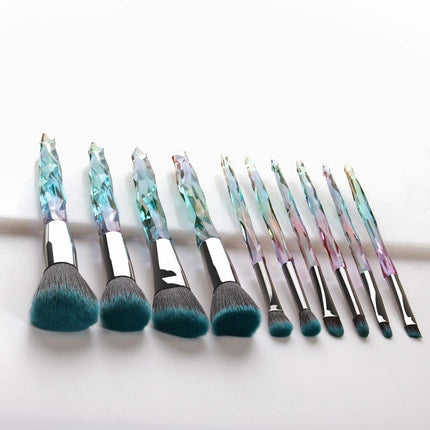 10pcs Transparent Crystal Diamond Makeup Brushes Set Colorful Diamond
