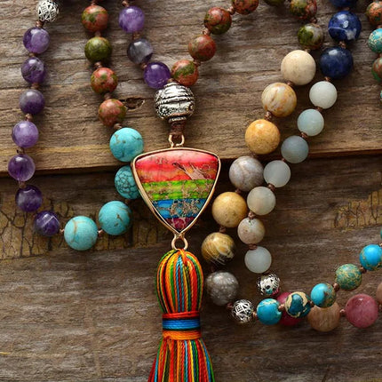 7 Chakra Triangle Charm Tassel Necklace