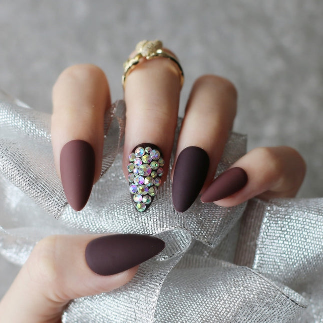 Dark coffee full stiletto Press ons