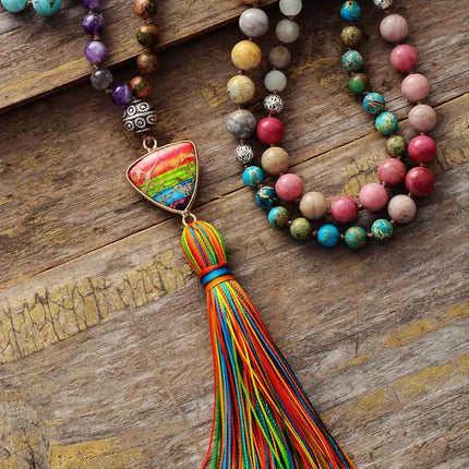 7 Chakra Triangle Charm Tassel Necklace