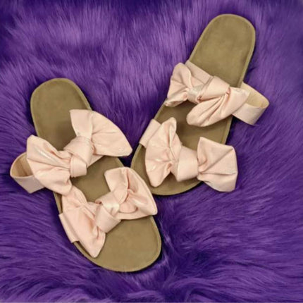 Women Slides 2 Straps Comfy Bow Slide Sandals Pink