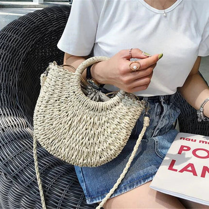 Handmade Half-Round Rattan Woven Straw Bag