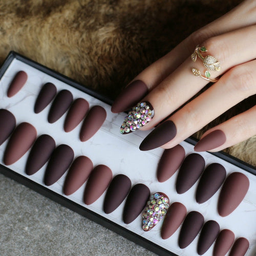 Dark coffee full stiletto Press ons