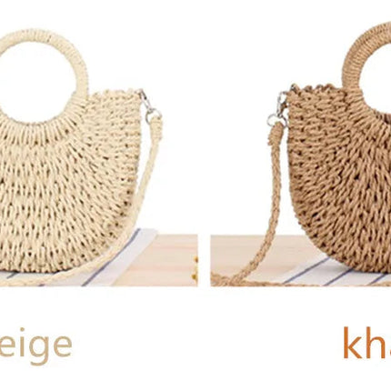 Handmade Half-Round Rattan Woven Straw Bag