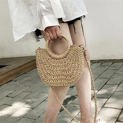 Handmade Half-Round Rattan Woven Straw Bag