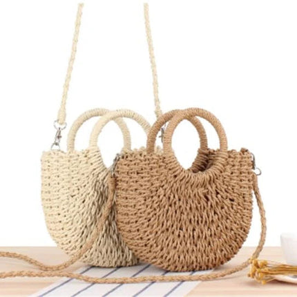 Handmade Half-Round Rattan Woven Straw Bag