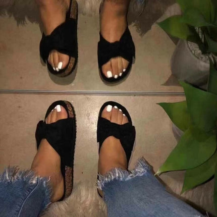 Women Slides 1 Straps Comfy Bow Slide Sandals Black