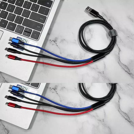 4-in-1 Multi Charging Cable 2 Pack - Phone/Type C/Micro USB, 4FT,
