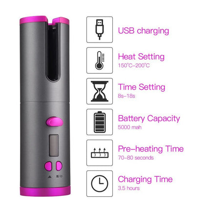 Cordless Automatic Hair Curler Iron Wireless Curling Iron USB