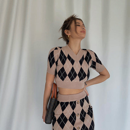 Argyle Buttoned Knit Set