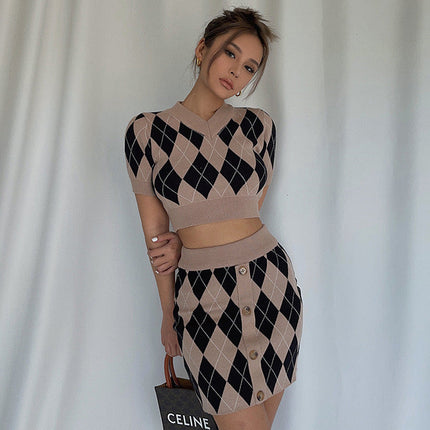 Argyle Buttoned Knit Set